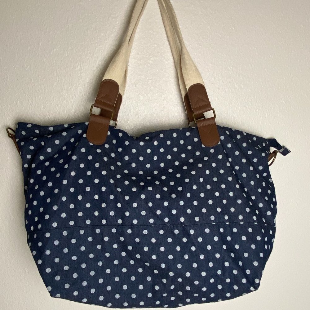 Tote Large Bag Denim Polka Dot Travel Beach